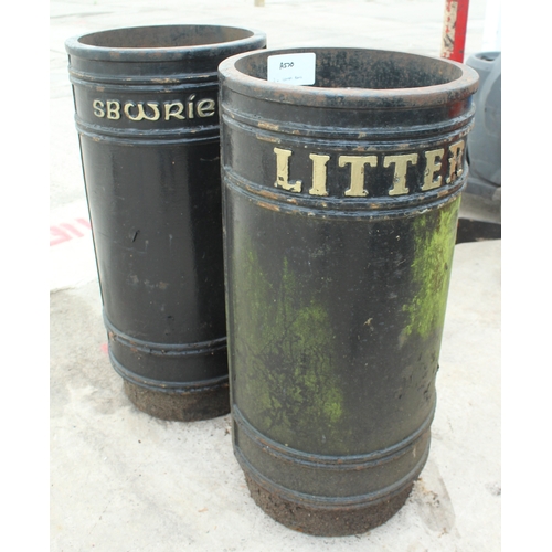 90 - 2 CAST LITTER BINS IN GOOD ORDER + VAT