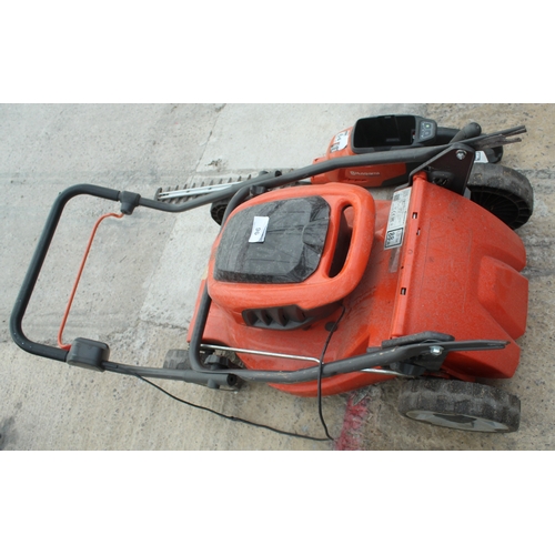 96 - A HUSQVARNA BATTERY OPERATED LAWN MOWER & HUSQVARNA HD45 HEDGE CUTTER ONE BATTERY  NO VAT
