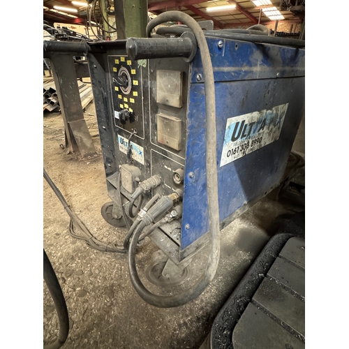 109 - AN ULTRA 480 MIG WELDER ON TROLLEY BASE WITH SEPARATE WIRE FEED, GOOD WORKING ORDER WHILST ALL DESCR... 