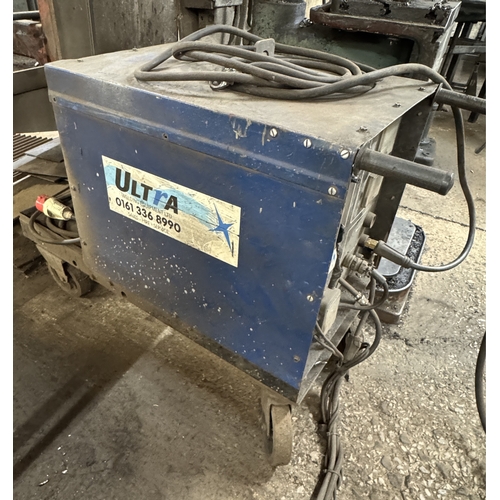 109 - AN ULTRA 480 MIG WELDER ON TROLLEY BASE WITH SEPARATE WIRE FEED, GOOD WORKING ORDER WHILST ALL DESCR... 