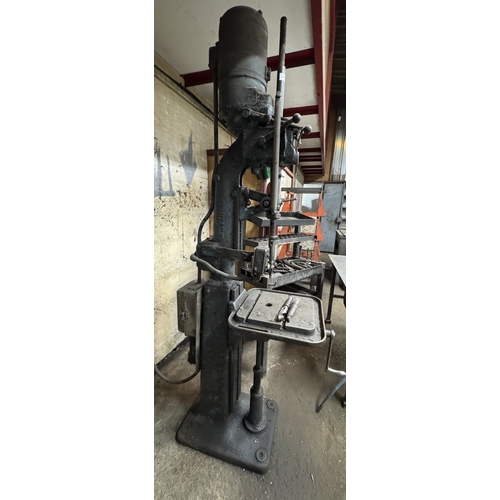 111 - A HEAVY DUTY UPRIGHT 3 PHASE POLLARD AND CO LTD CORONA METAL WORKING PILLAR DRILL WITH A LARGE SELEC... 