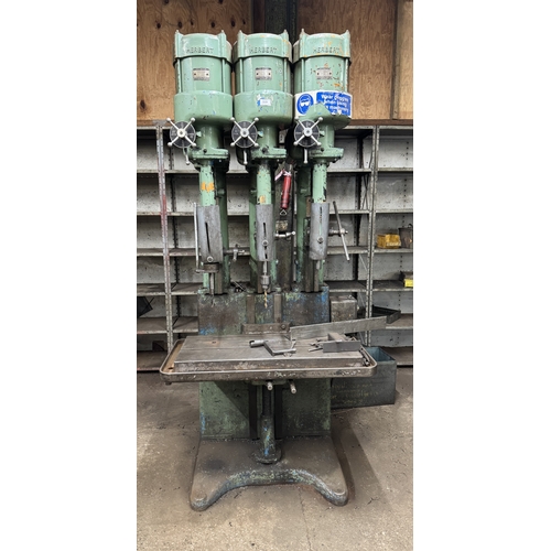 112 - A HERBERT 3 PHASE MULTI-SPINDLE GANG UPRIGHT PILLAR DRILL, GOOD WORKING ORDER WHILST ALL DESCRIPTION... 