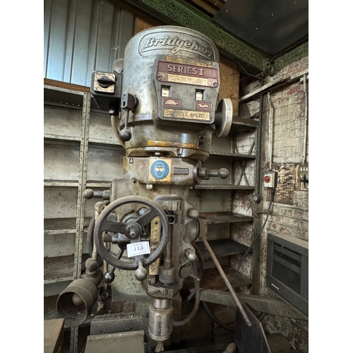 113 - A  3 PHASE BRIDGEPORT SERIES I MILLING MACHINE WORKING BUT THE CUTTING EDGE HAS SOME PLAY IN IT