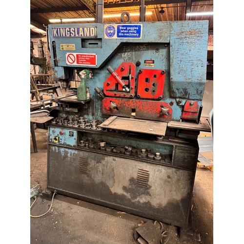 121 - A KINGSLAND HYDRAULIC MULTIFUNCTIONAL METAL WORKING MACHINE WITH VARIOUS TOOLING ITEMS GOOD WORKING ... 
