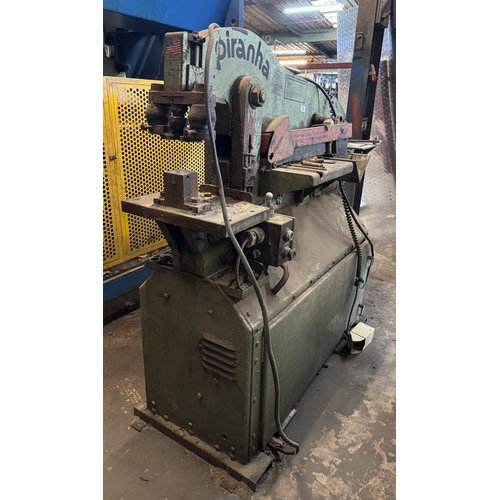 125 - A THREE PHASE PIRANHA P50 IRONWORKER, ONLY WORKS AT ONE END FOR THE NOTCHING FUNCTION