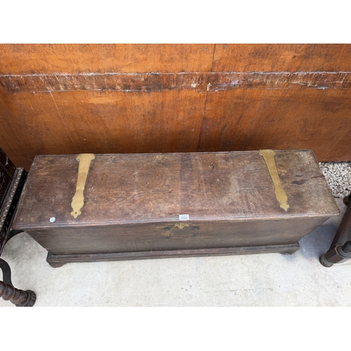 A GEORGE III OAK BLANKET CHEST WITH SUBSTANTIAL BRASS HINGES, 50