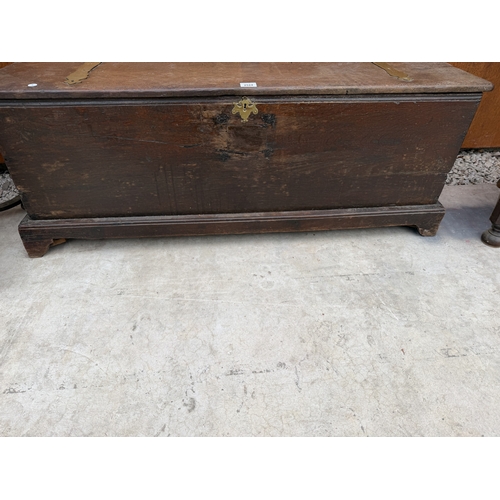 A GEORGE III OAK BLANKET CHEST WITH SUBSTANTIAL BRASS HINGES, 50