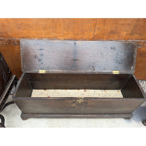 A GEORGE III OAK BLANKET CHEST WITH SUBSTANTIAL BRASS HINGES, 50