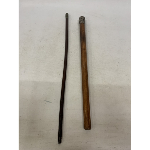 TWO SILVER TOPPED STICKS TO INCLUDE A ROYAL ENGINEERS SWAGGER STICK AND ...