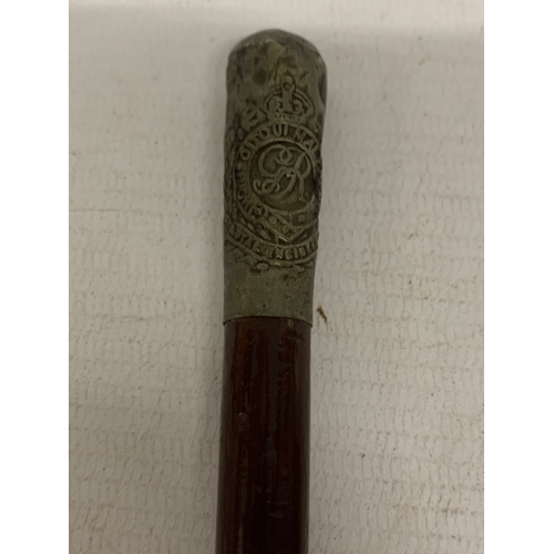 TWO SILVER TOPPED STICKS TO INCLUDE A ROYAL ENGINEERS SWAGGER STICK AND ...