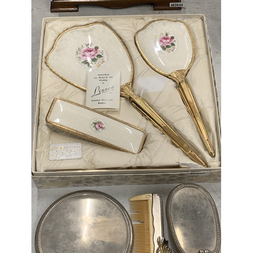 TWO DRESSING TABLES SETS TO INCLUDE A BOXED VINTAGE LISSCO
