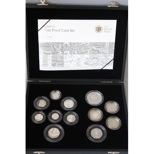 13 - A ROYAL MINT 2009 SILVER PROOF COIN COLLECTION TWELVE COIN SET, comprising £5, £2 (3), £1, 50p (2) i... 