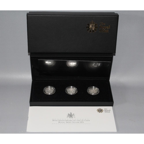 17 - A ROYAL MINT 2013 '30TH ANNIVERSARY ROYAL ARMS COLLECTION' £1 THREE COIN SET, with COA/Booklet, in o... 