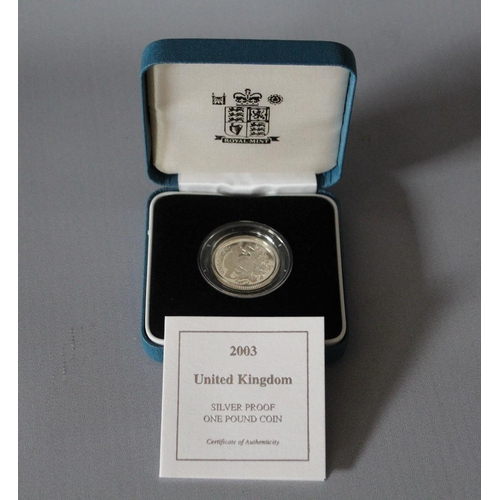 20 - A ROYAL MINT 2003 SILVER PROOF £1 COIN, in original presentation case with COA/Booklet