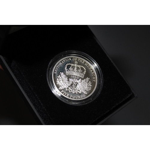 21 - A ROYAL MINT 2010 PIEDFORT SILVER PROOF 'RESTORATION OF THE MONARCHY' £5 COIN, with COA/Booklet, in ... 