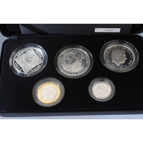 28 - A ROYAL MINT 2008 'FAMILY SILVER' COLLECTION FIVE COIN SET, comprising silver proof £5 (3), £2 and £... 