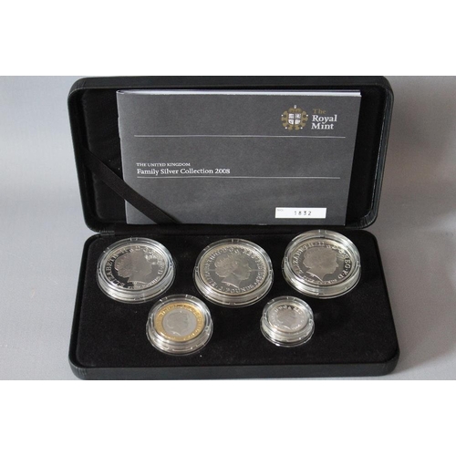 28 - A ROYAL MINT 2008 'FAMILY SILVER' COLLECTION FIVE COIN SET, comprising silver proof £5 (3), £2 and £... 