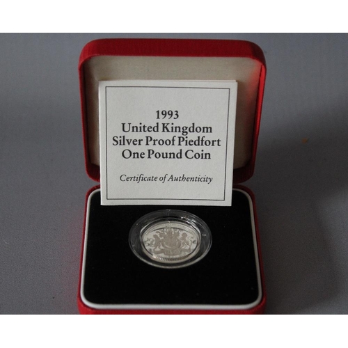 41 - A ROYAL MINT 1993 SILVER PROOF PIEDFORT £1 COIN, with COA/Booklet, in original presentation case