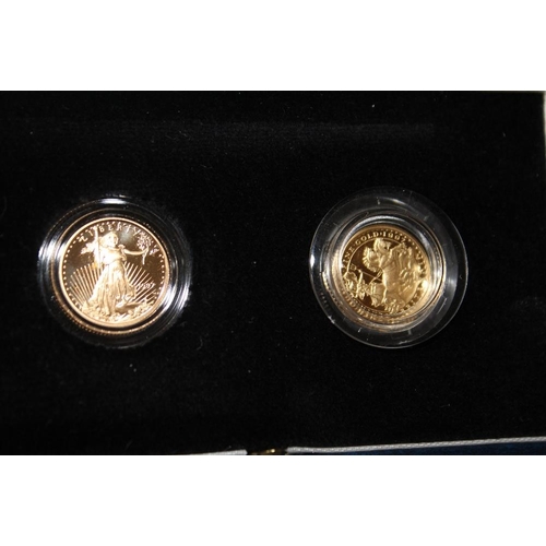 42 - A ROYAL MINT 1997 'LADIES OF FREEDOM' GOLD PROOF BRITANNIA £10 AND $5 LIBERTY TWO COIN SET, with COA... 