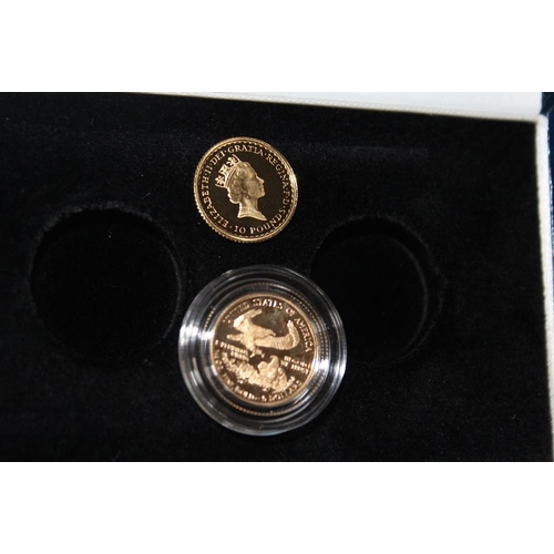 42 - A ROYAL MINT 1997 'LADIES OF FREEDOM' GOLD PROOF BRITANNIA £10 AND $5 LIBERTY TWO COIN SET, with COA... 