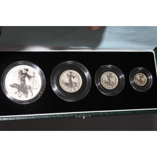 46 - A ROYAL MINT 2001 SILVER PROOF BRITANNIA COLLECTION FOUR COIN SET, comprising £2, £1, 50 pence and 2... 