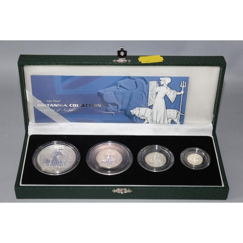 46 - A ROYAL MINT 2001 SILVER PROOF BRITANNIA COLLECTION FOUR COIN SET, comprising £2, £1, 50 pence and 2... 