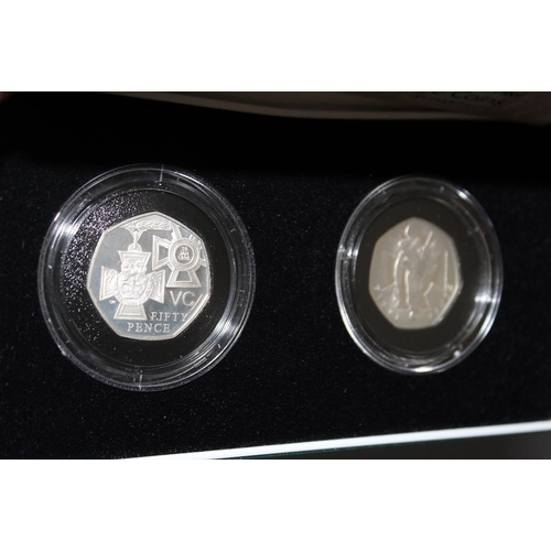 48 - A ROYAL MINT 'THE VICTORIA CROSS' SILVER PROOF TWO COIN SET, comprising two 50 pence coins, with COA... 