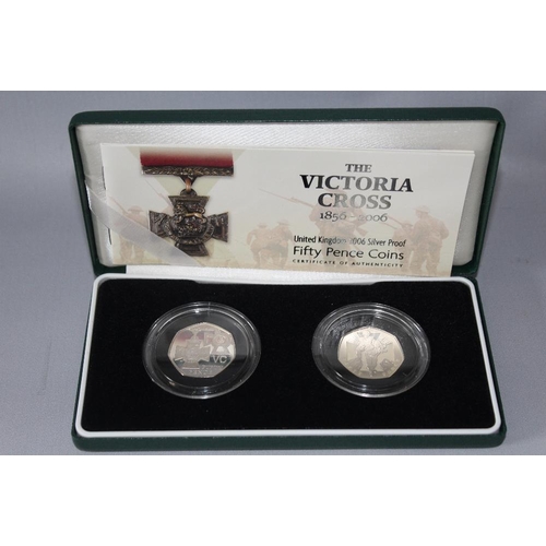 48 - A ROYAL MINT 'THE VICTORIA CROSS' SILVER PROOF TWO COIN SET, comprising two 50 pence coins, with COA... 