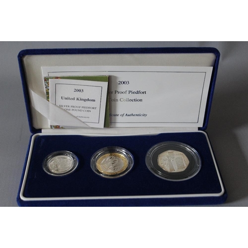 67 - A ROYAL MINT 2003 SILVER PROOF PIEDFORT THREE COIN COLLECTION, comprising £2, £1 and 50 pence coin, ... 