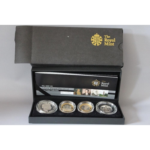 7 - A ROYAL MINT 2009 SILVER PROOF PIEDFORT FOUR COIN COLLECTION, comprising Henry VIII £5, Robert Burns... 