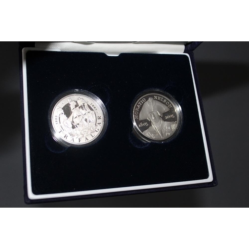 76 - A ROYAL MINT 2005 SILVER PROOF '200TH ANNIVERSARY NELSON - TRAFALGAR' TWO £5 COIN SET, with COA/Book... 