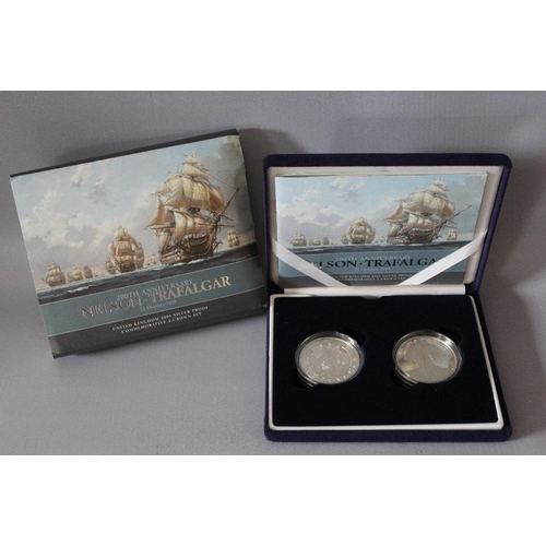 76 - A ROYAL MINT 2005 SILVER PROOF '200TH ANNIVERSARY NELSON - TRAFALGAR' TWO £5 COIN SET, with COA/Book... 