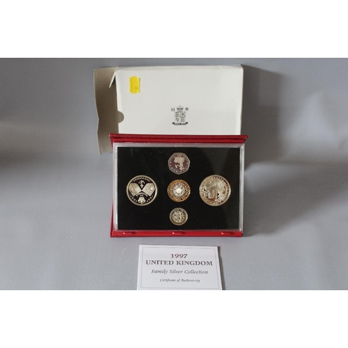 83 - A ROYAL MINT 1997 FAMILY SILVER COLLECTION FIVE COIN SET, comprising £5 (2), £2, £1 and 50 pence, wi... 