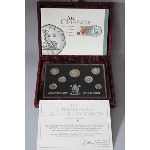 85 - A ROYAL MINT 1996 SILVER PROOF ANNIVERSARY COLLECTION SEVEN COIN SET, comprising £1, 50 pence, 20 pe... 