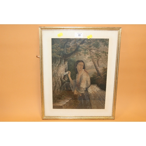 22 - AN ANTIQUE FRAMED & GLAZED BAXTER PRINT ENTITLED THE LOVER'S LETTER 1856