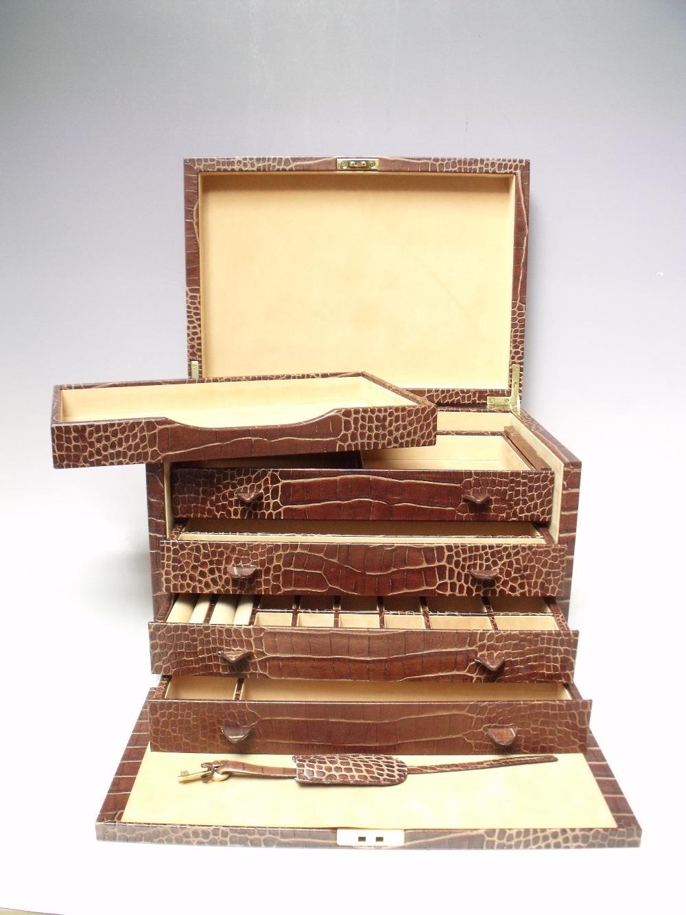 Smythson Mara Croc-effect Leather Jewelry Box - Navy