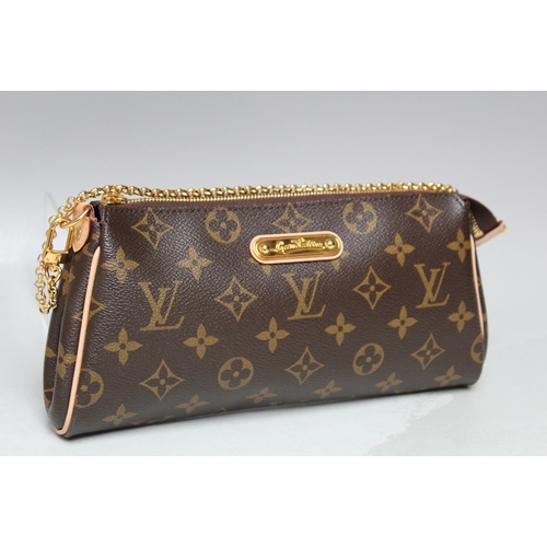 A SMALL LOUIS VUITTON MONOGRAM POCHETTE STYLE SHOULDER BAG, with metal  chain link handle and detacha