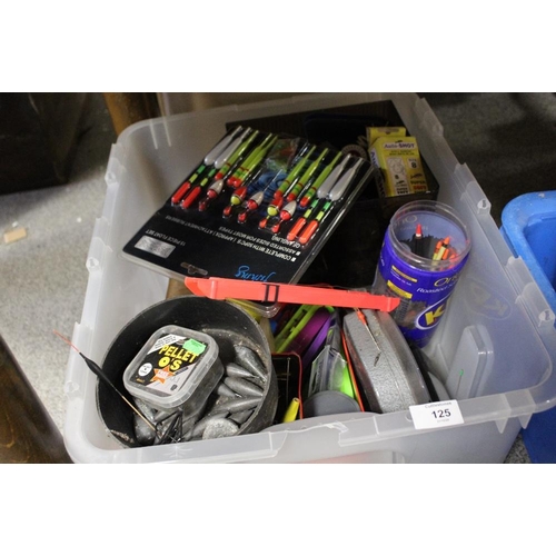 125 - A BOX OF FISHING ACCESSORIES ETC.
