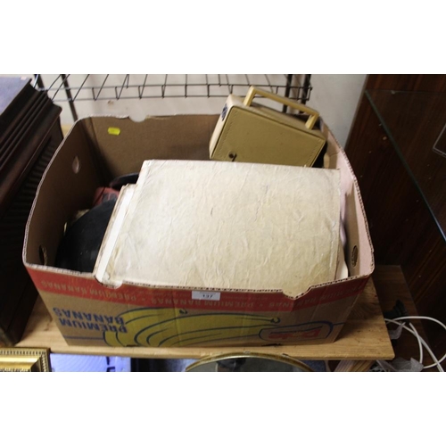 137 - A BOX OF VINTAGE RECORDS ETC.