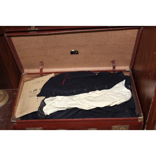 154 - A SUITCASE CONTAINING VINTAGE POSTMANS UNIFORM ITEMS