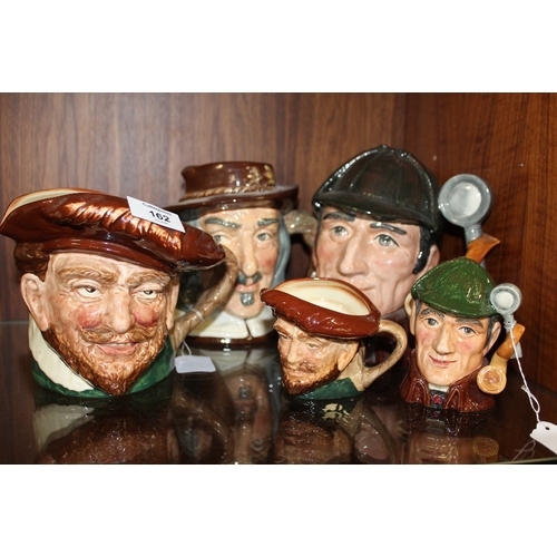162 - ROYAL DOULTON CHARACTER JUGS - THE SLEUTH D6631 AND D6635, tallest H20.5 cm and having a brown hat -... 