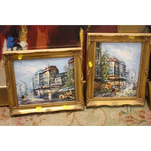 19 - A COLLECTION OF PICTURES PRINTS AND MIRRORS TO INCLUDE A PAIR OF GILT FRAMED OIL ON CANVASES, PINE F... 