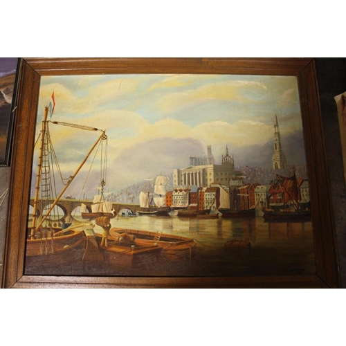 24 - A COLLECTION OF FRAMED OIL PAINTINGS TO INCLUDE HARBOUR SCENES AND LANDSCAPES