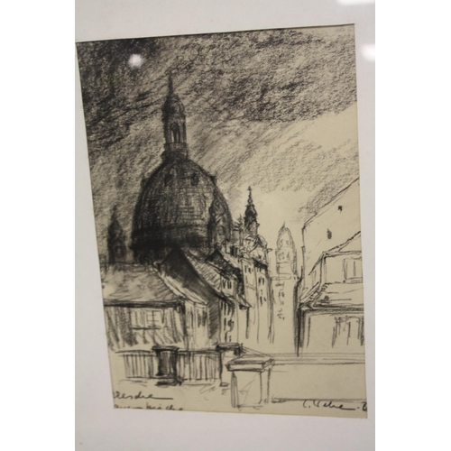25 - A COLLECTION PENCIL SKETCHES AND WATERCOLOURS TO INCLUDE A PENCIL SKETCH OF A MONUMENT