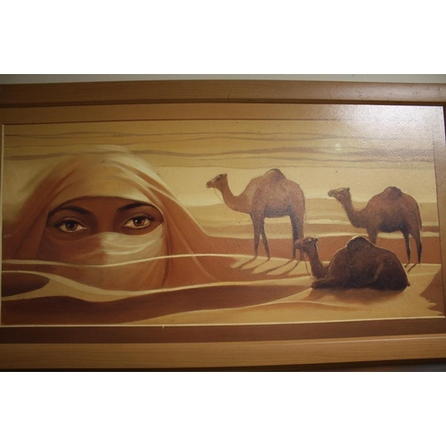 35 - TWO PINE FRAMED EGYPTIAN SCENE PRINTS - SIZE 99 CM BY 49 CM