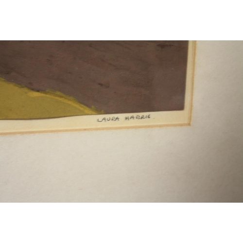 6 - A 20TH CENTURY GOUACHE OF A MODERNIST LANDSCAPE WITH TREES BY LAURA HARRIS TOGETHER WITH A FRAMED AN... 