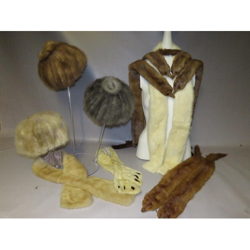 74 - A COLLECTION OF VINTAGE MINK  AND ERMINE FUR ACCESSORIES COMPRISING HATS AND STOLES ETC TO INC SILVE... 