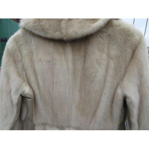 79 - A VINTAGE CREAM / PEARL MINK FUR AND LEATHER COAT, fully lined, velcro fasteners, approx size 36
