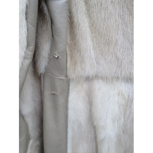 79 - A VINTAGE CREAM / PEARL MINK FUR AND LEATHER COAT, fully lined, velcro fasteners, approx size 36