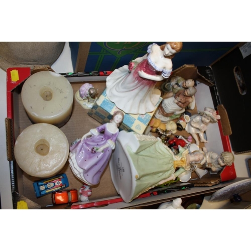 118 - THREE BOXES OF CERAMIC FIGURES ETC TO INCLUDE A NATIVITY SCENE, AYNSLEY ETC